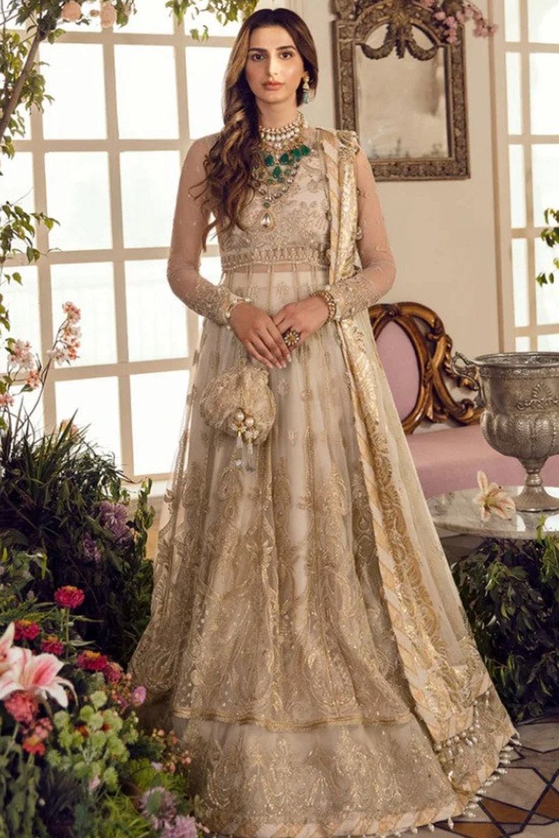 Afrozeh Eveline Style — Mairaz Brown Net Long Frock