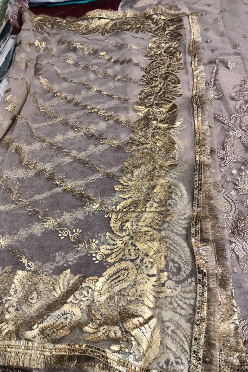 Afrozeh Eveline Style — Mairaz Brown Net Long Frock