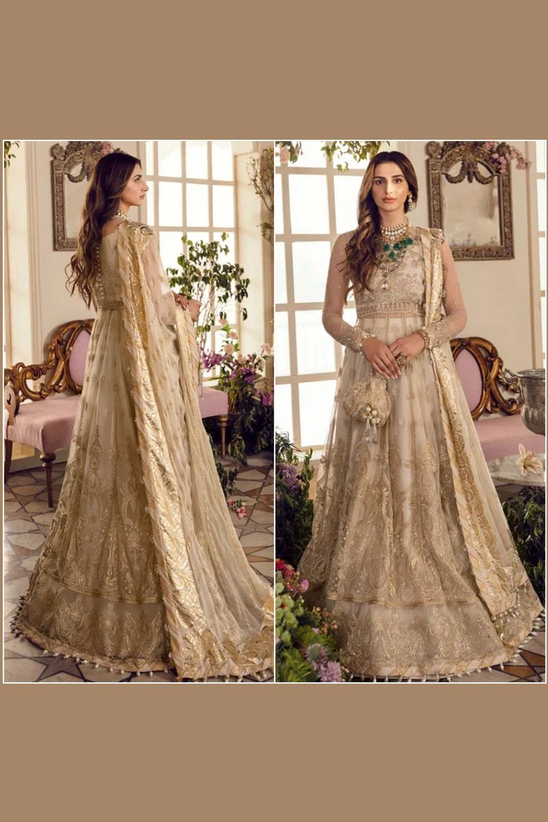 Afrozeh Eveline Style — Mairaz Brown Net Long Frock