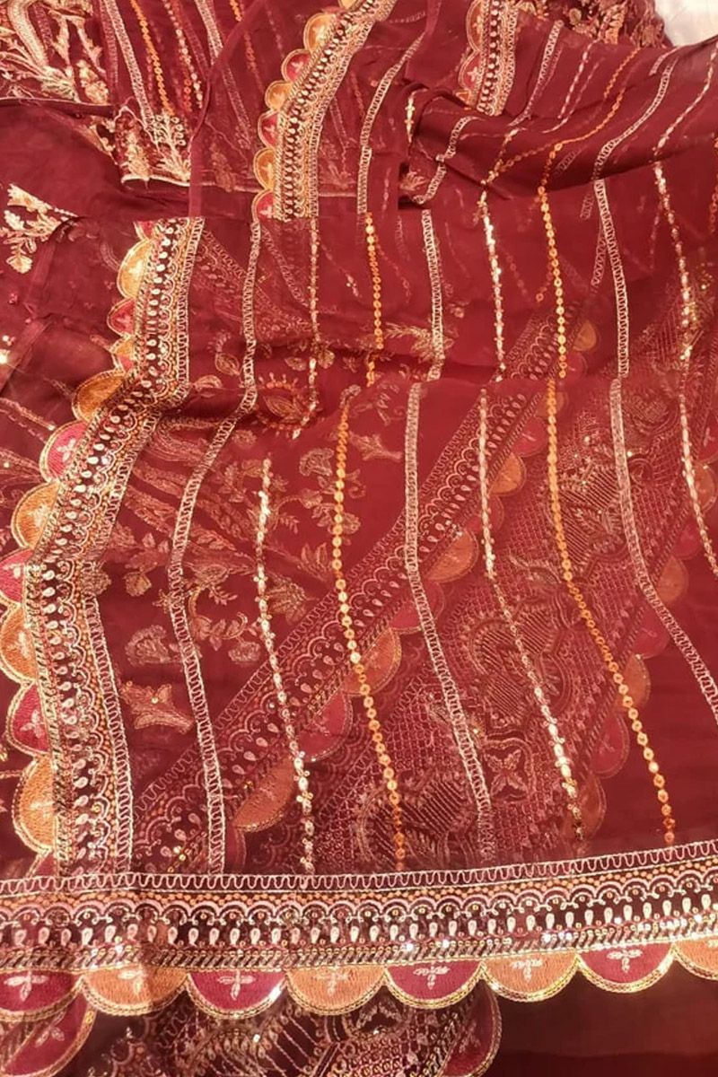 Afrozeh Sienna Style — Mairaz Red Net Long Frock