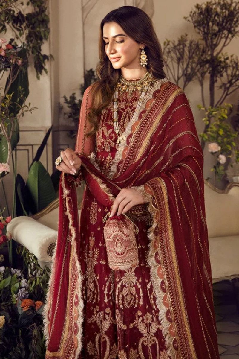 Afrozeh Sienna Style — Mairaz Red Net Long Frock