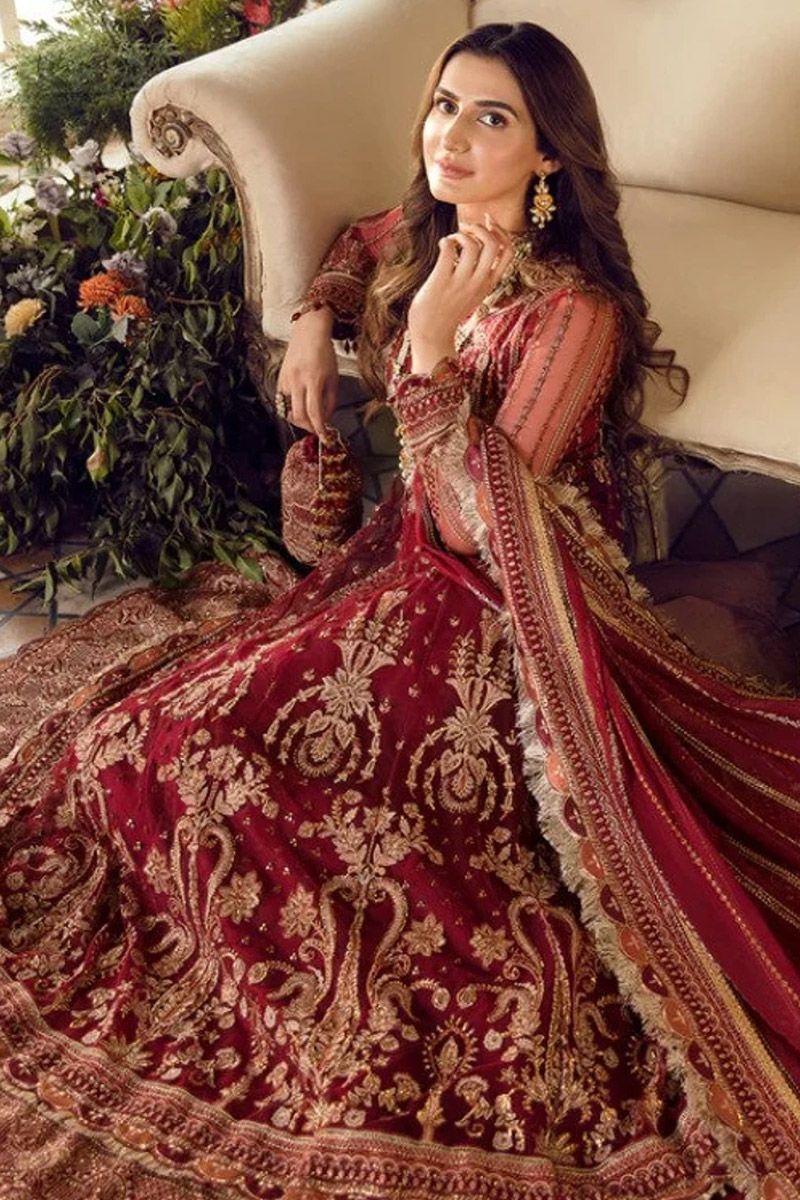 Afrozeh Sienna Style — Mairaz Red Net Long Frock