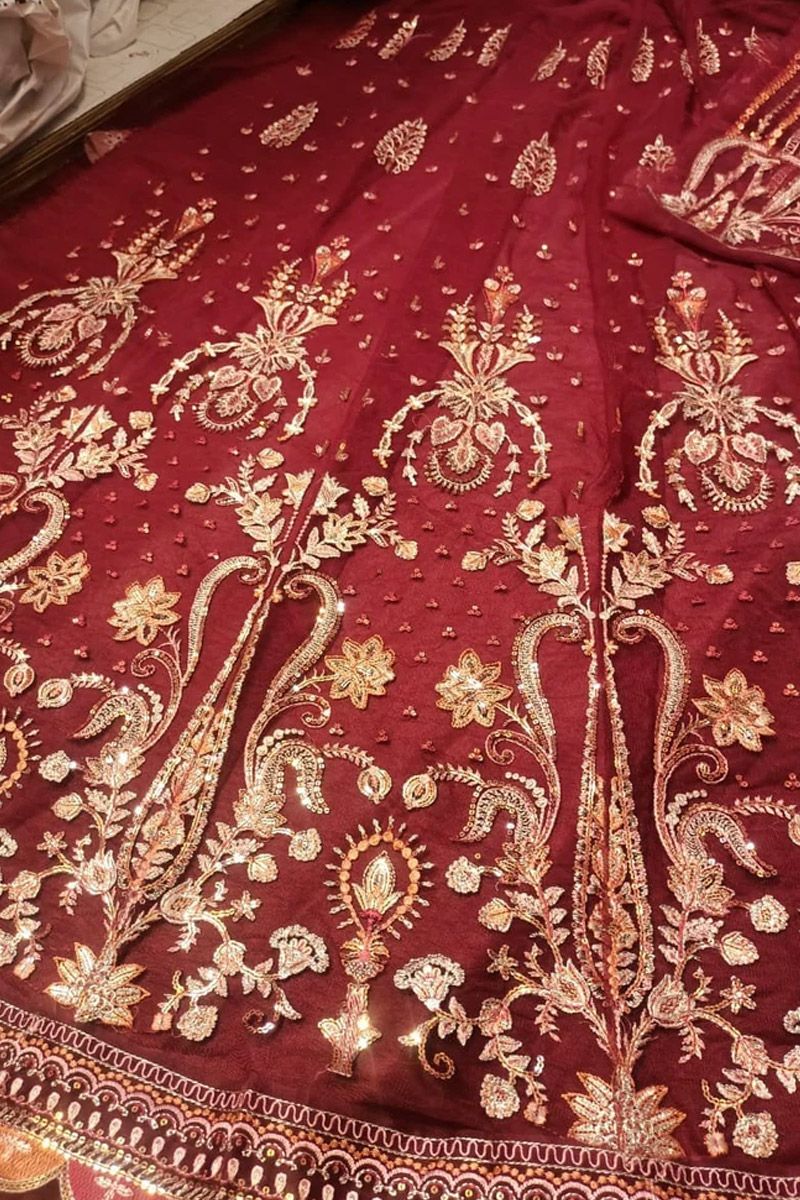 Afrozeh Sienna Style — Mairaz Red Net Long Frock
