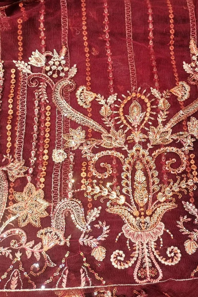 Afrozeh Sienna Style — Mairaz Red Net Long Frock