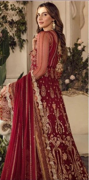 Afrozeh Sienna Style — Mairaz Red Net Long Frock