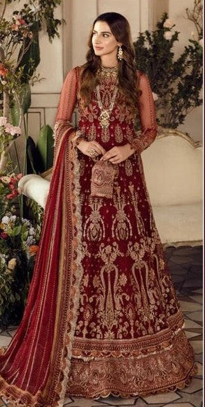 Afrozeh Sienna Style — Mairaz Red Net Long Frock