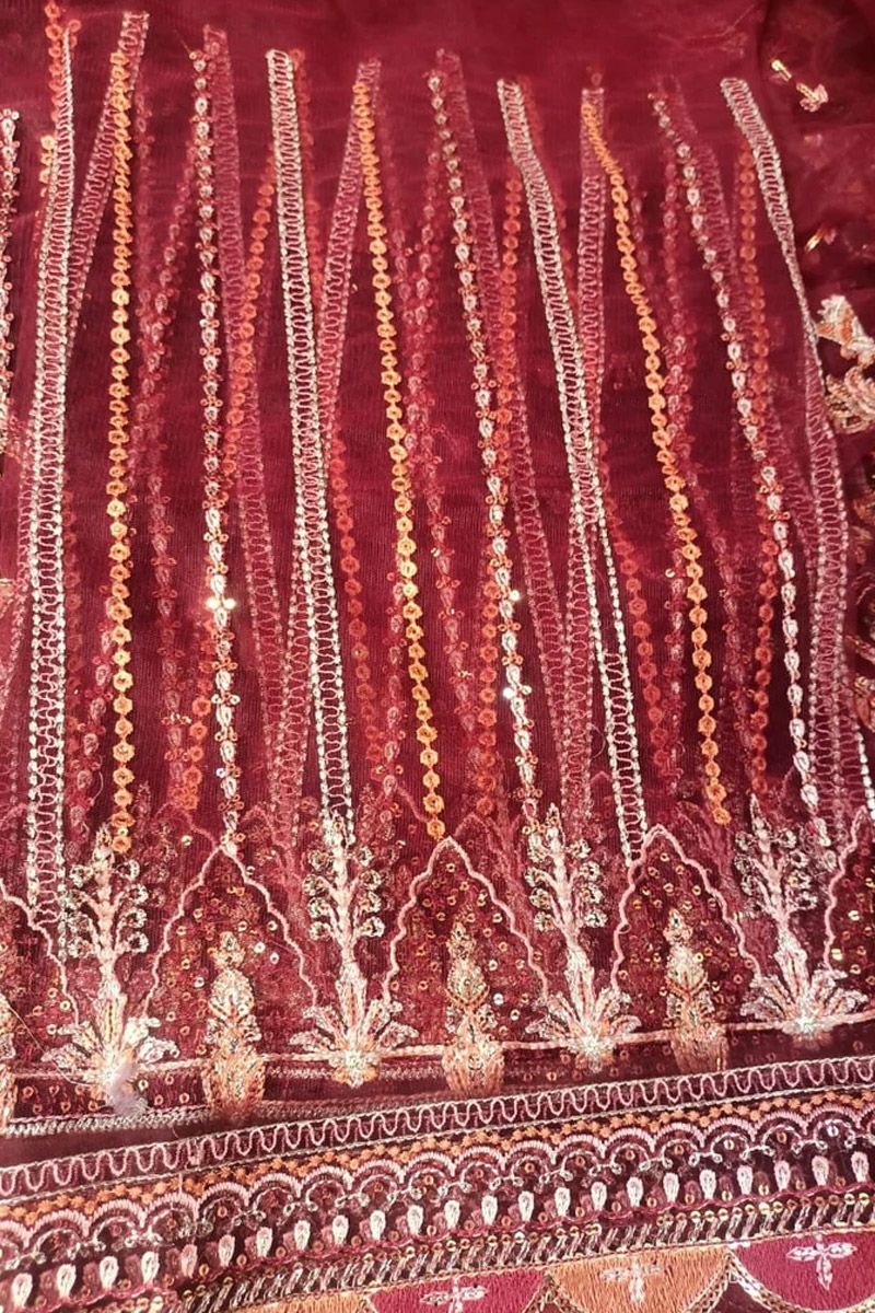 Afrozeh Sienna Style — Mairaz Red Net Long Frock