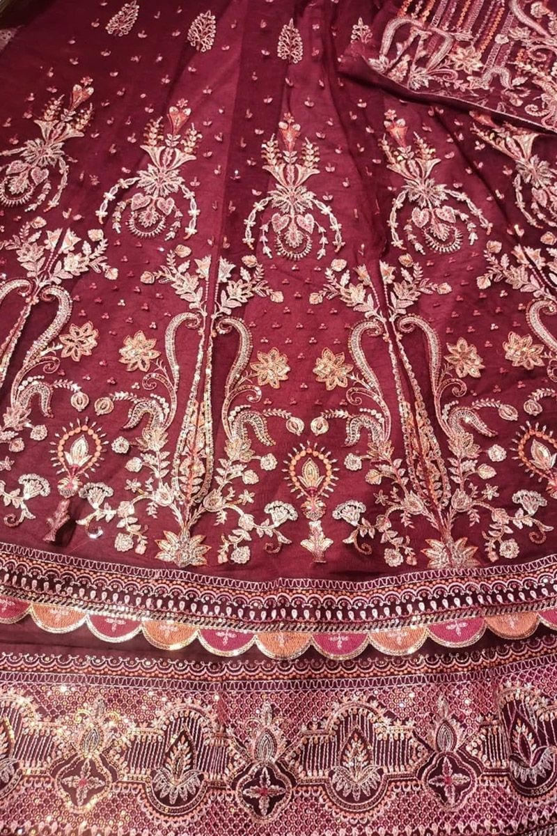 Afrozeh Sienna Style — Mairaz Red Net Long Frock