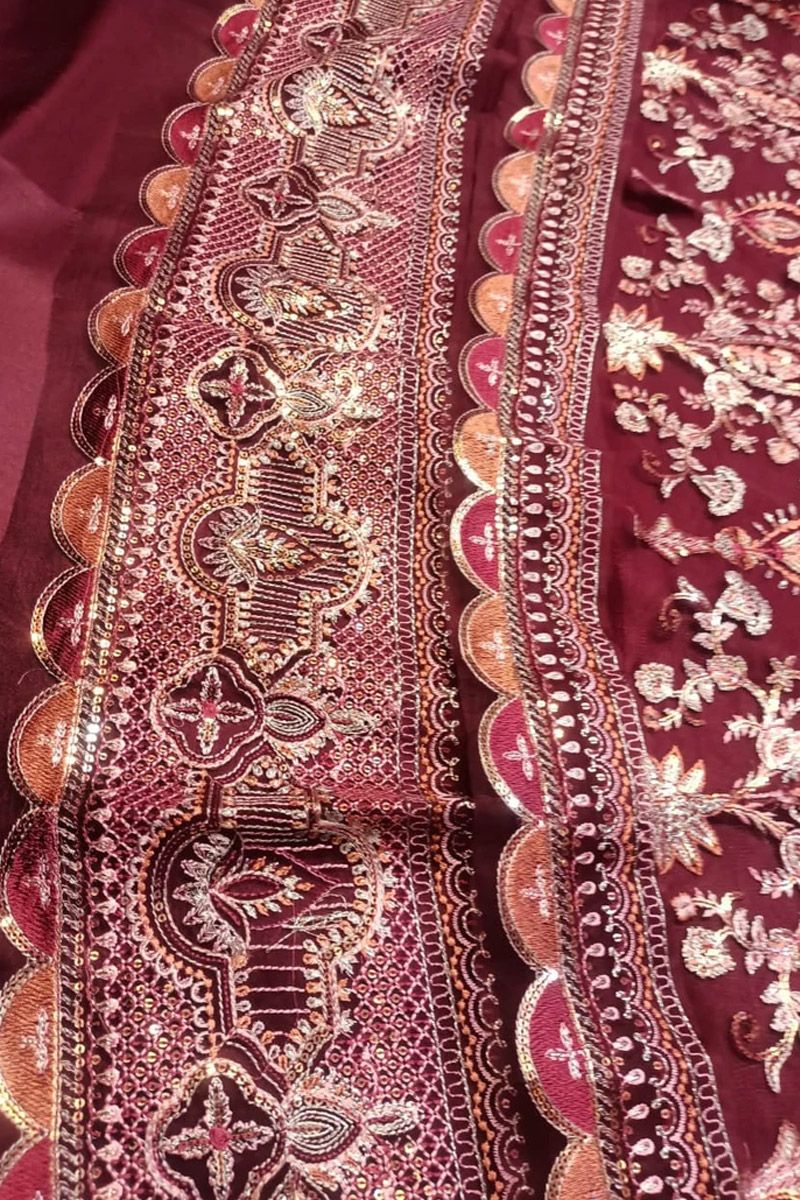 Afrozeh Sienna Style — Mairaz Red Net Long Frock