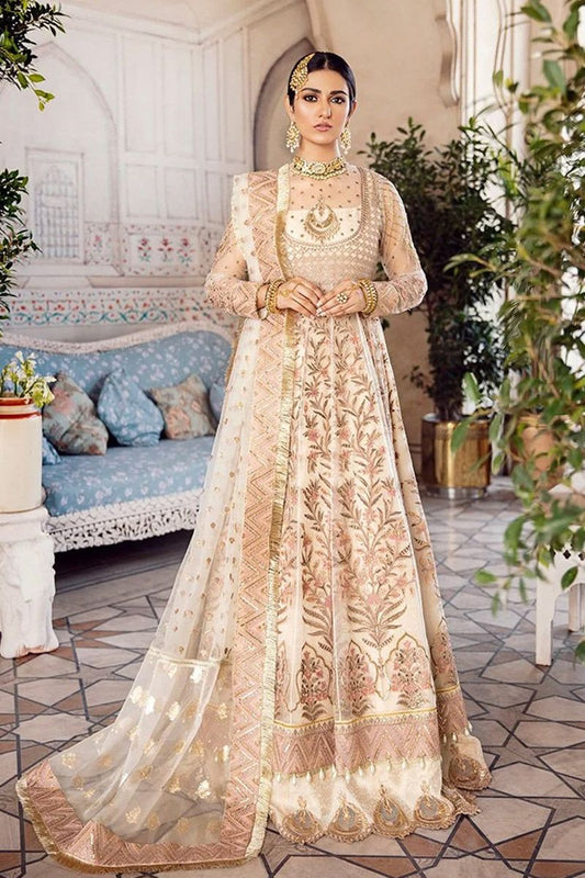 Afrozeh Jahan Ara Style — Mairaz Beige Net Long Frock