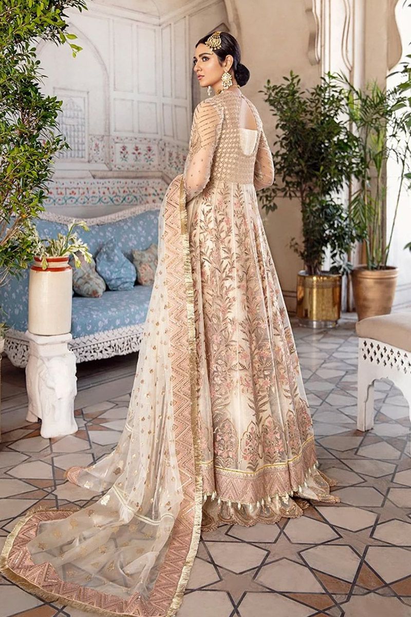 Afrozeh Jahan Ara Style — Mairaz Beige Net Long Frock