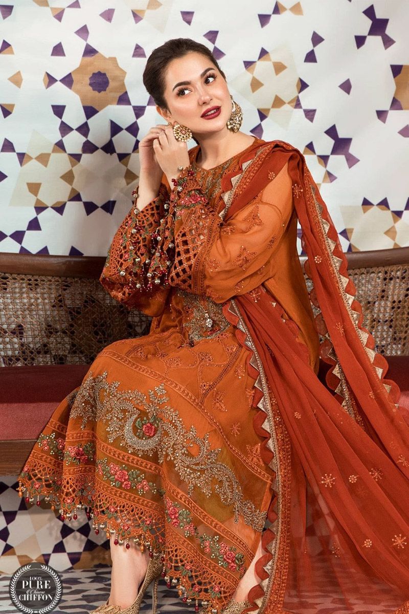 Maria B MPC-21-101 Style — Mairaz Rust & Olive Green Salwar Kameez