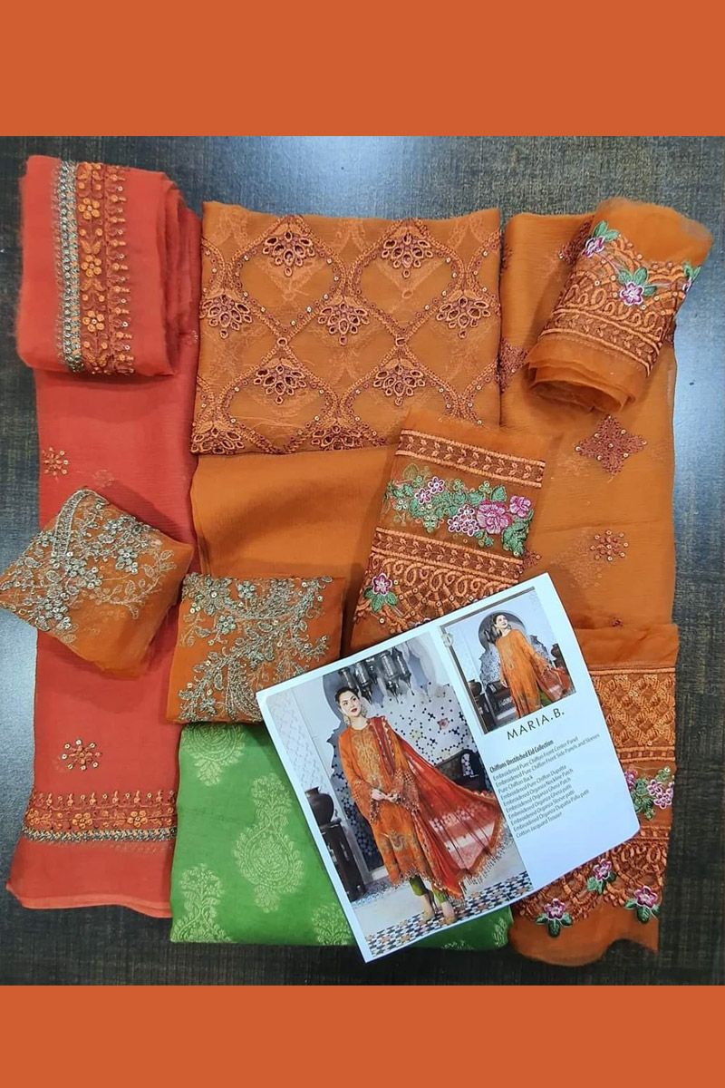 Maria B MPC-21-101 Style — Mairaz Rust & Olive Green Salwar Kameez