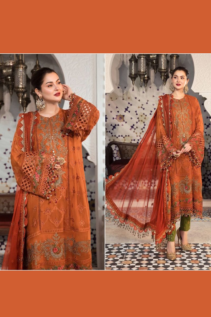 Maria B MPC-21-101 Style — Mairaz Rust & Olive Green Salwar Kameez