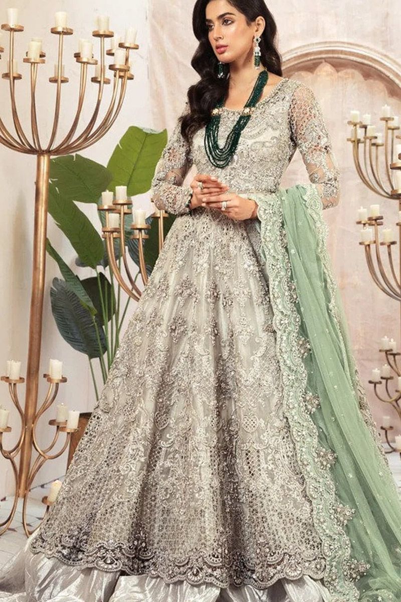 Maria B Grey Vol. 5 Style — Mairaz Grey Net Long Frock