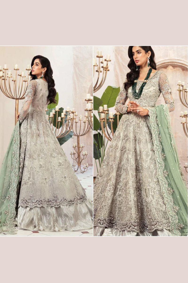 Maria B Grey Vol. 5 Style — Mairaz Grey Net Long Frock