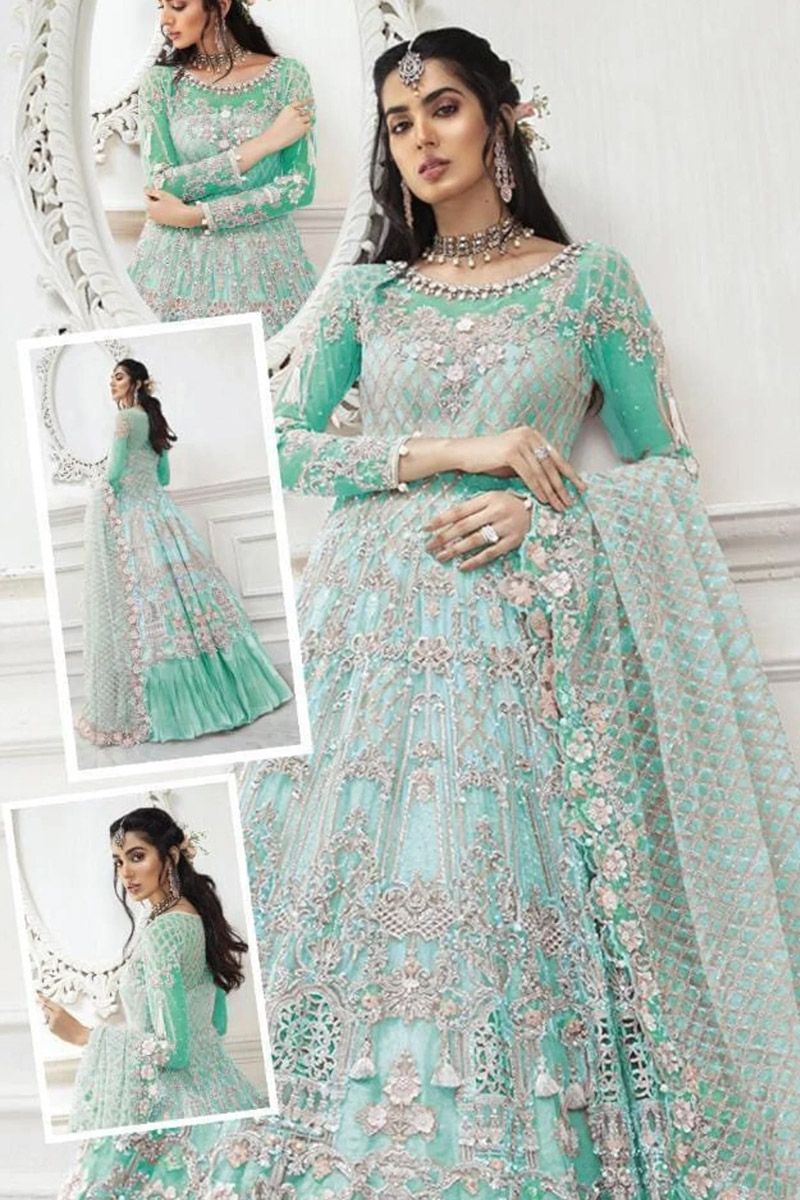 Maria B MC-018 Style — Mairaz Mint Green Long Frock