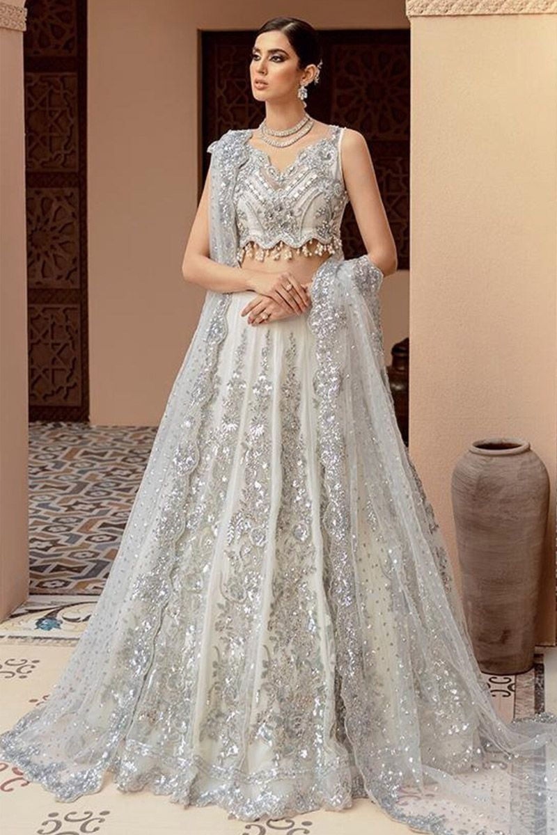 Imrozia Nora Bianca Style — Mairaz White & Silver Lehenga