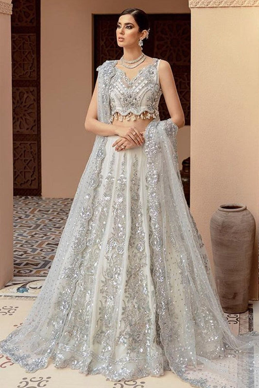 Imrozia Nora Bianca Style — Mairaz White & Silver Lehenga