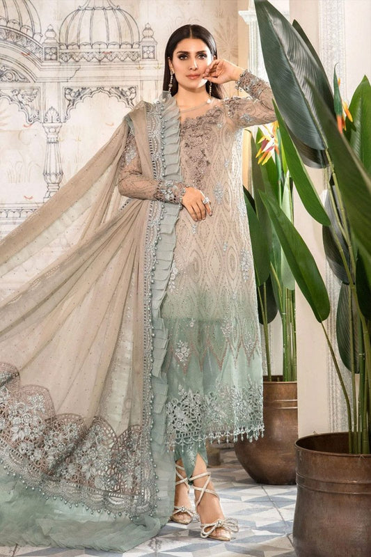 Maria B BD-2405 Style — Mairaz Coffee & Smoked Blue Wedding Maxi