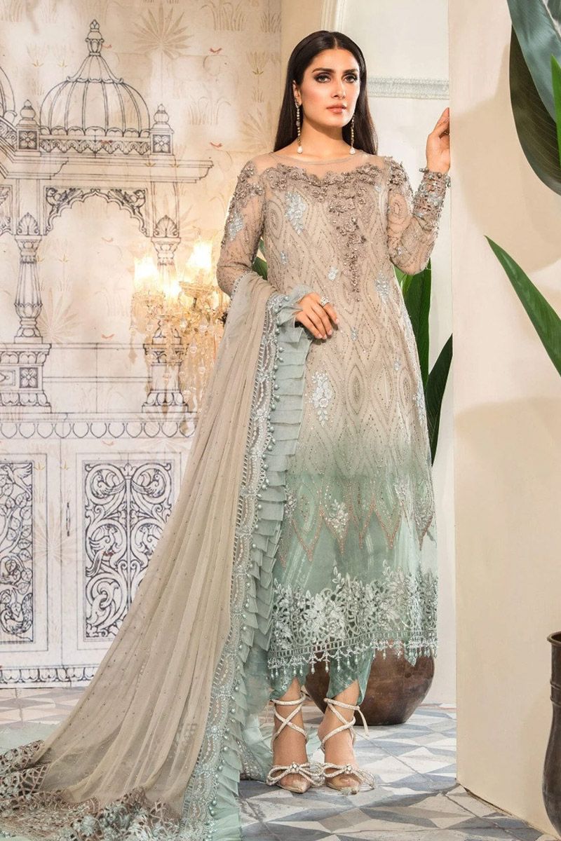 Maria B BD-2405 Style — Mairaz Coffee & Smoked Blue Wedding Maxi