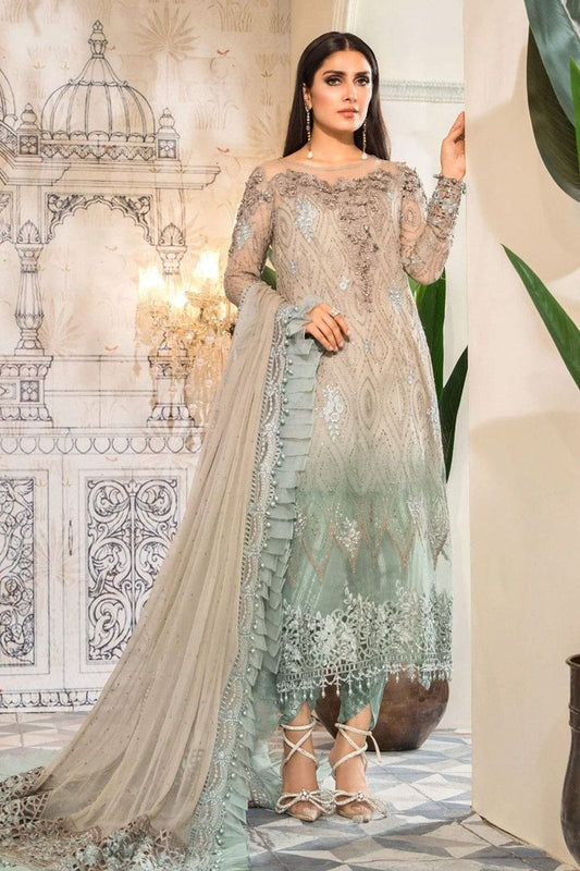 Maria B BD-2405 Style — Mairaz Coffee & Smoked Blue Wedding Maxi
