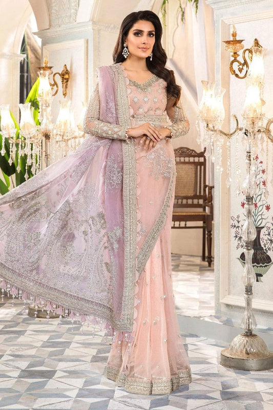 Maria B BD-2404 Style — Mairaz Rose Pink & Lilac Saree