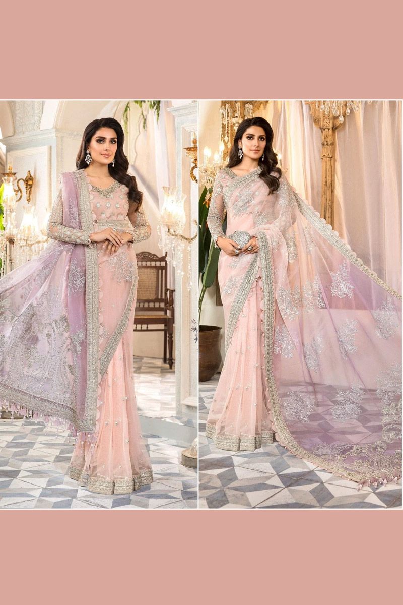 Maria B BD-2404 Style — Mairaz Rose Pink & Lilac Saree