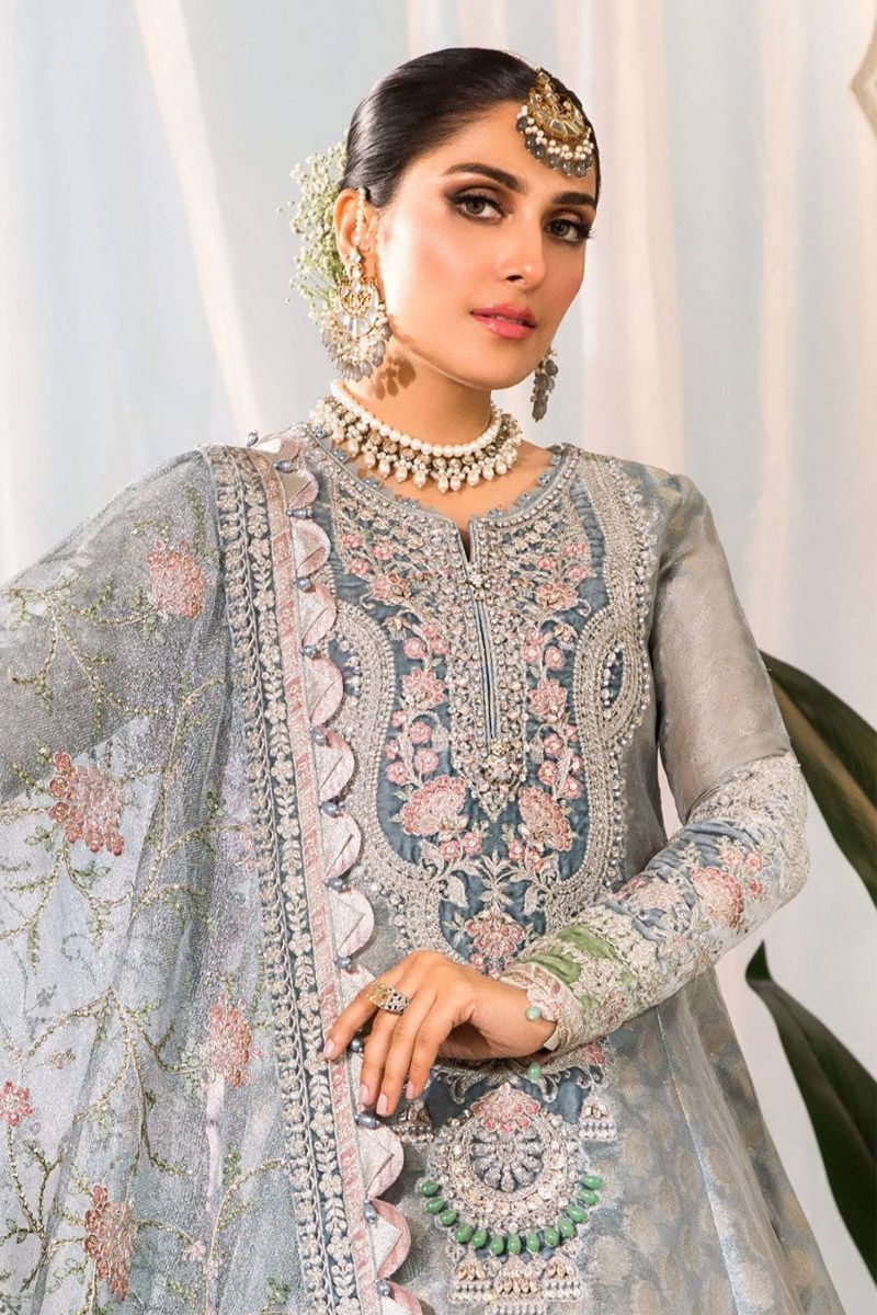 Maria B BD-2403 Style — Mairaz Pearl Blue & Ash Pink Gharara