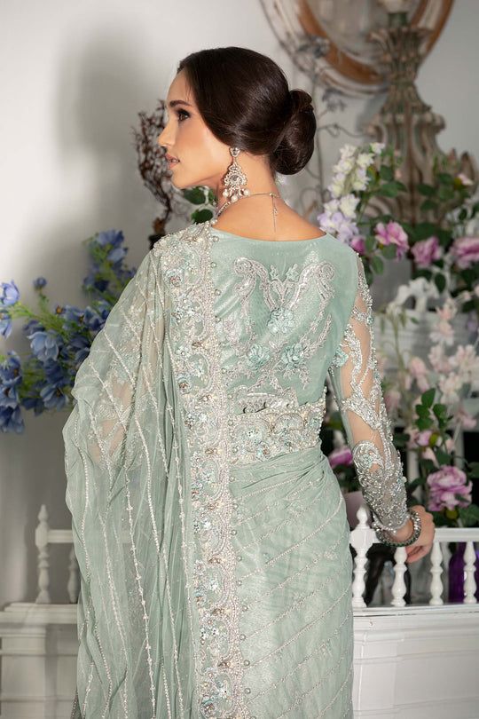 Maria B Helene style — Mairaz sea green saree reference, view 5 of 8