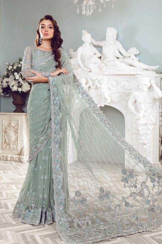 Maria B Helene style — Mairaz sea green saree reference, view 6 of 8