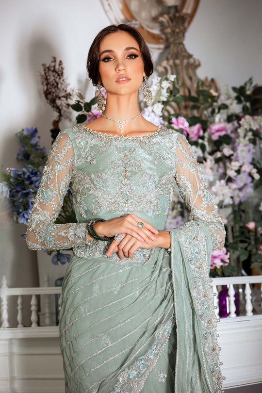 Maria B Helene style — Mairaz sea green saree reference, view 7 of 8
