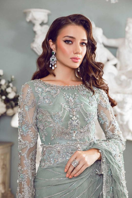 Maria B Helene style — Mairaz sea green saree reference, view 2 of 8