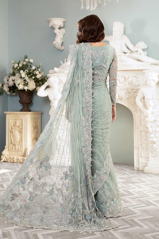 Maria B Helene style — Mairaz sea green saree reference, view 3 of 8