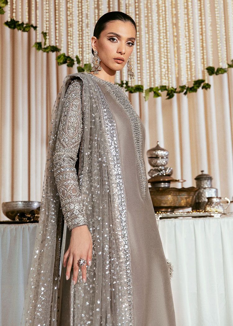 Hussain Rehar Lucent style — Mairaz grey raw silk three-piece suit reference, view 11 of 13
