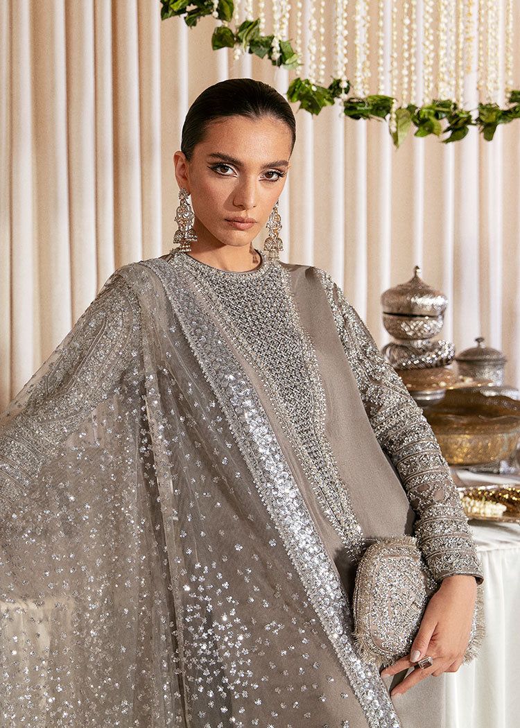 Hussain Rehar Lucent style — Mairaz grey raw silk three-piece suit reference, view 10 of 13