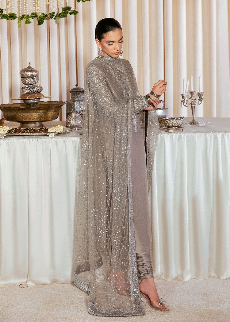 Hussain Rehar Lucent style — Mairaz grey raw silk three-piece suit reference, view 9 of 13