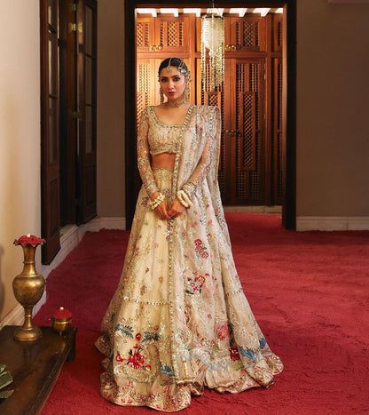 RANO ivory floral bridal lehenga, full front view