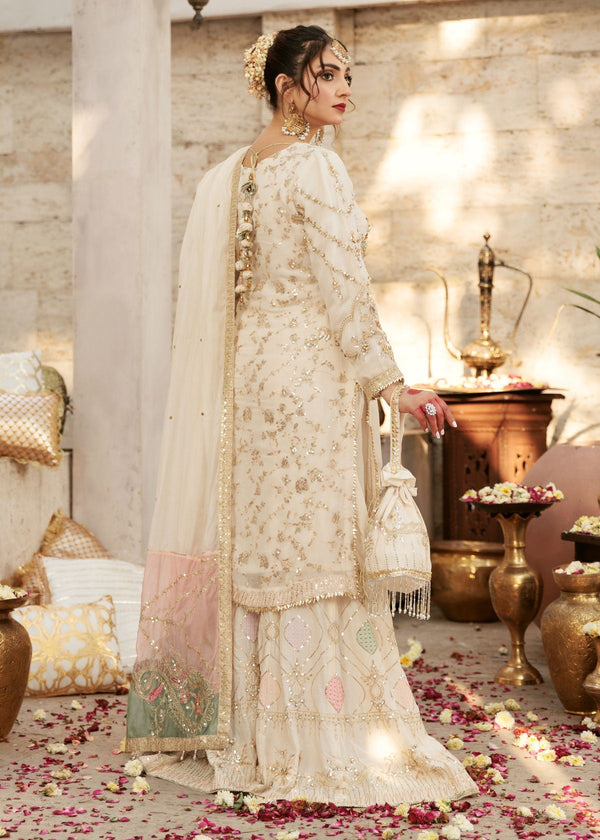 Rafia - RK1256 off-white chiffon three-piece back view