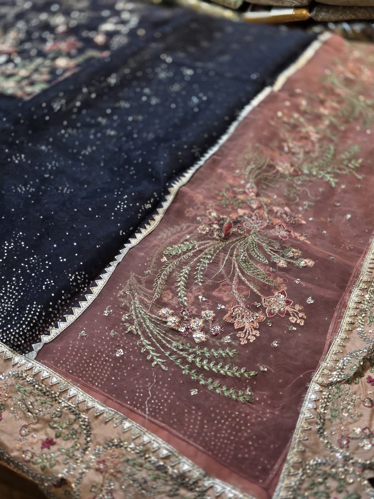 Republic Womenswear Stella Style real blush pink organza dupatta and navy fabric detail