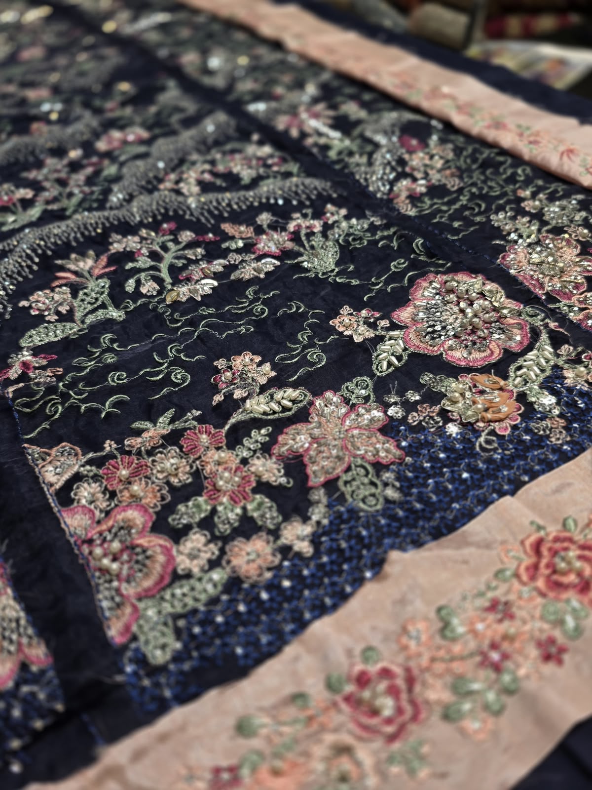 Republic Womenswear Stella Style real navy embellished panel and pink dupatta detail