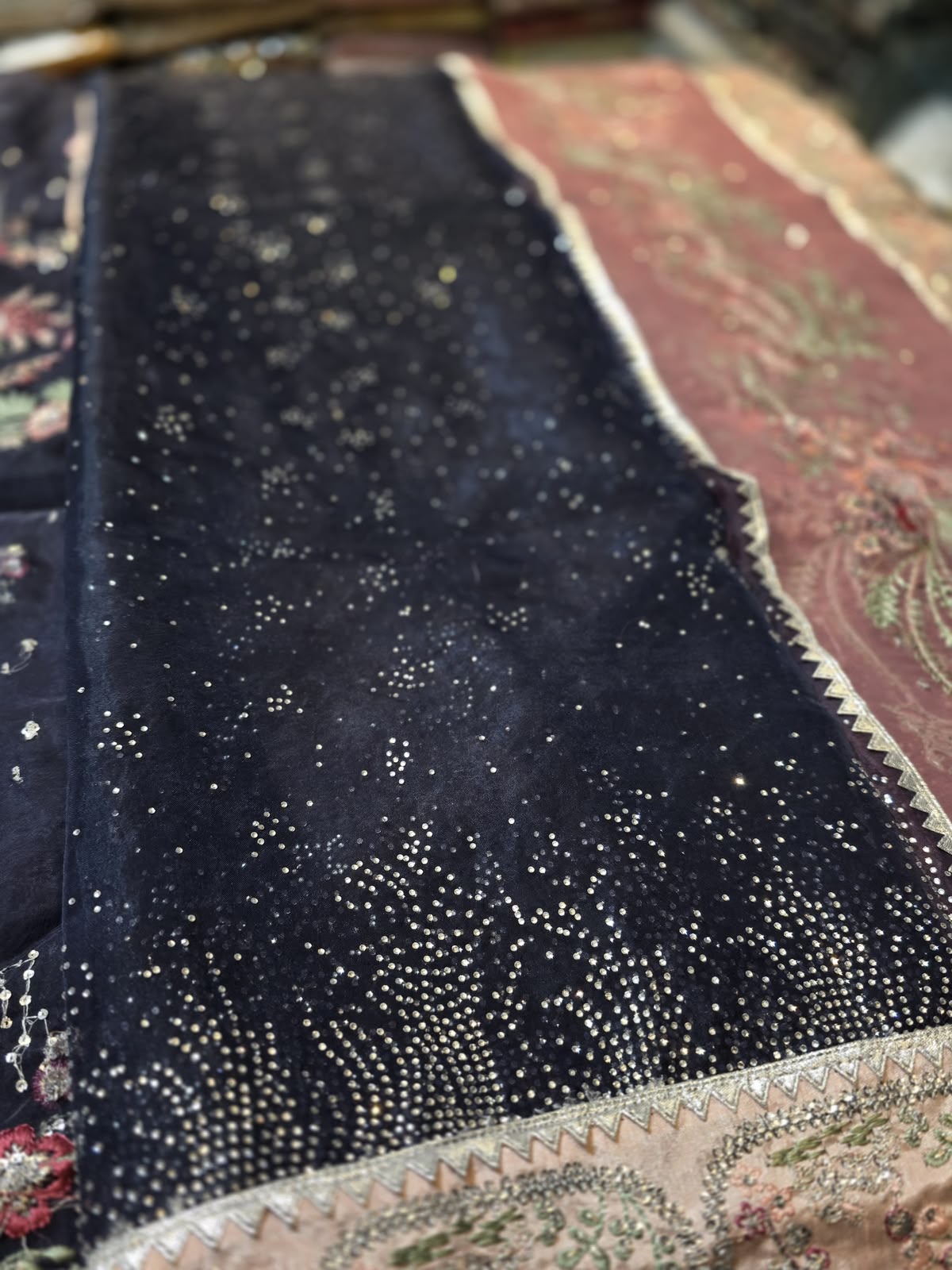 Republic Womenswear Stella Style real navy fabric sequin and blush dupatta border detail
