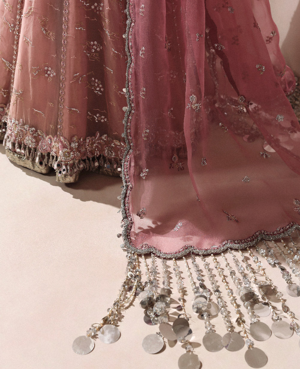 Republic Womenswear Juliane RWU-25-D5 Dusty peach with pink and silver accents — dupatta border close-up, design reference