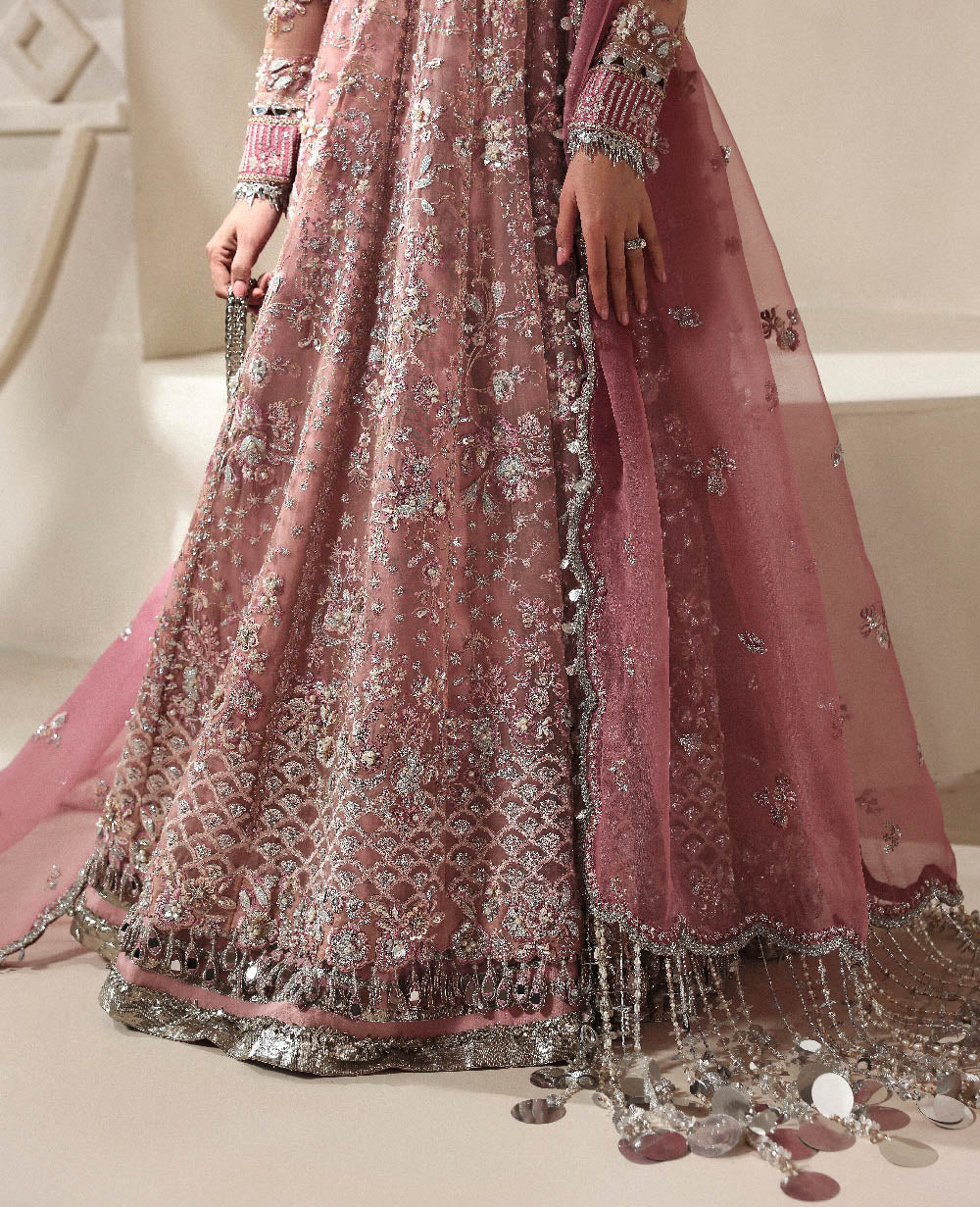 Republic Womenswear Juliane RWU-25-D5 Dusty peach with pink and silver accents — skirt and dupatta, design reference