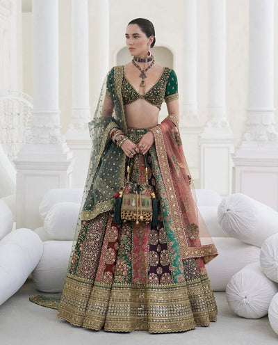 Sabyasachi Mukherjee style — Mairaz multicoloured 18-panel lehenga reference, view 1 of 3