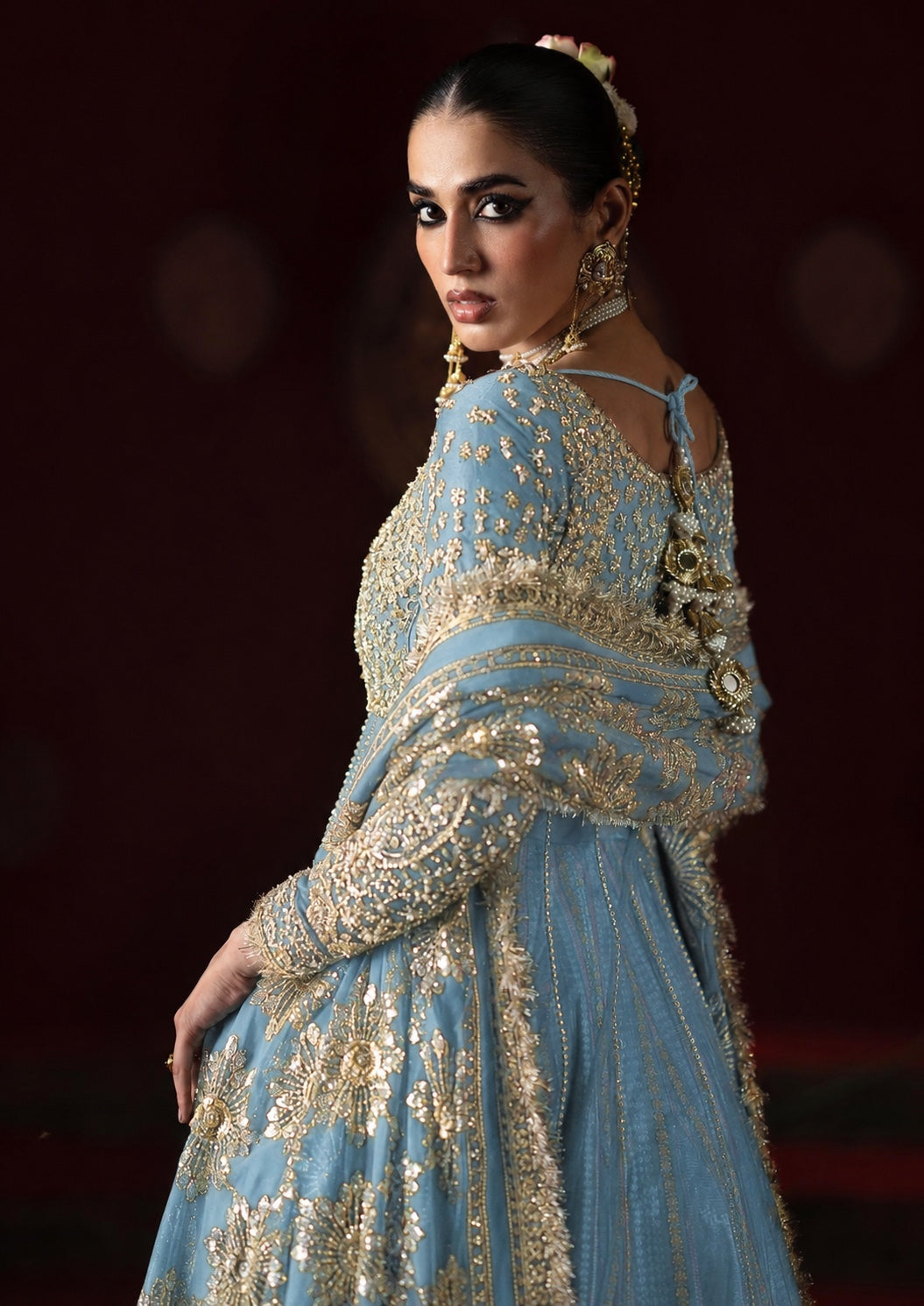 Saad Bin Shahzad Amal Style powder blue back detail view