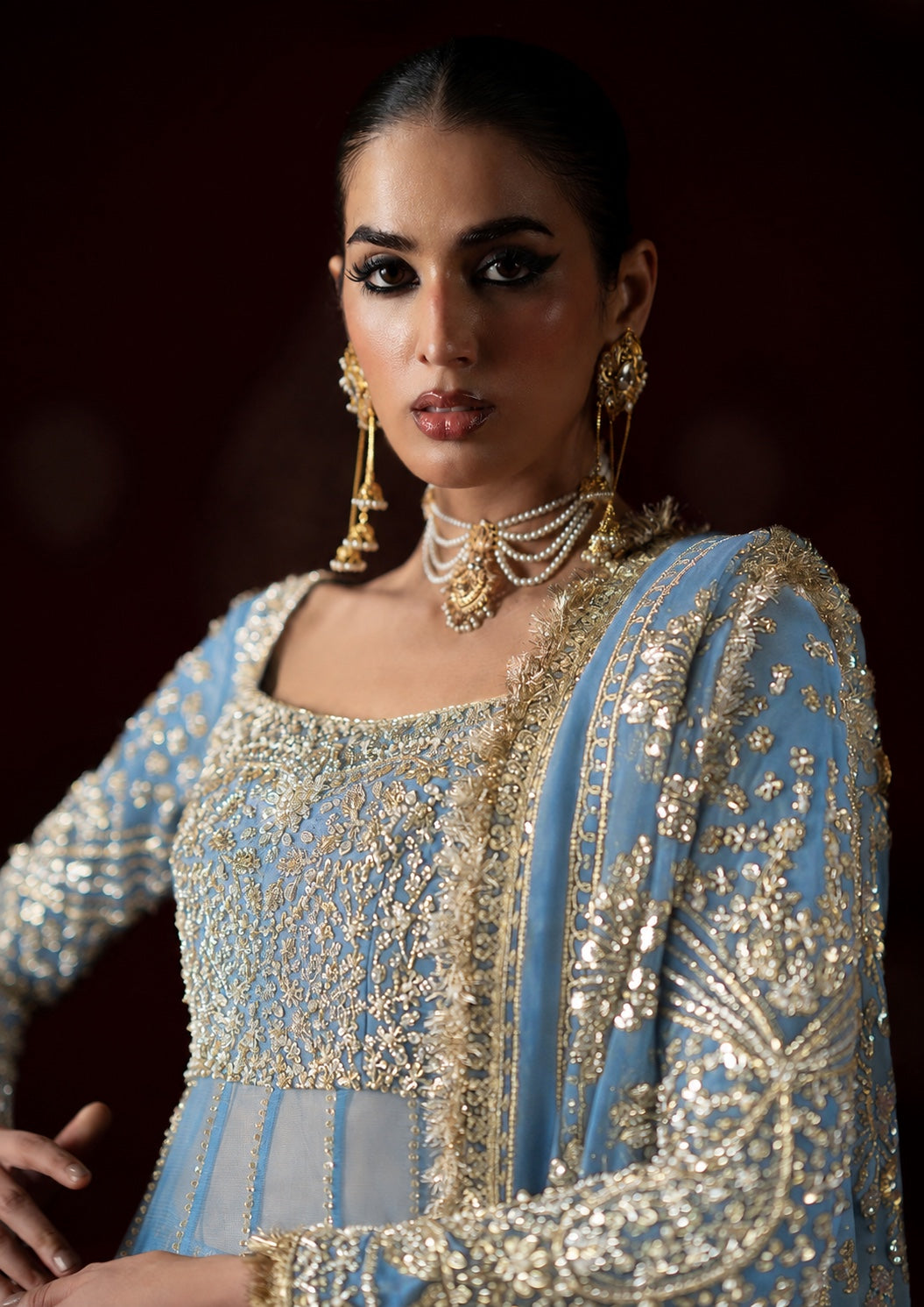 Saad Bin Shahzad Amal Style powder blue bodice and embroidery close up