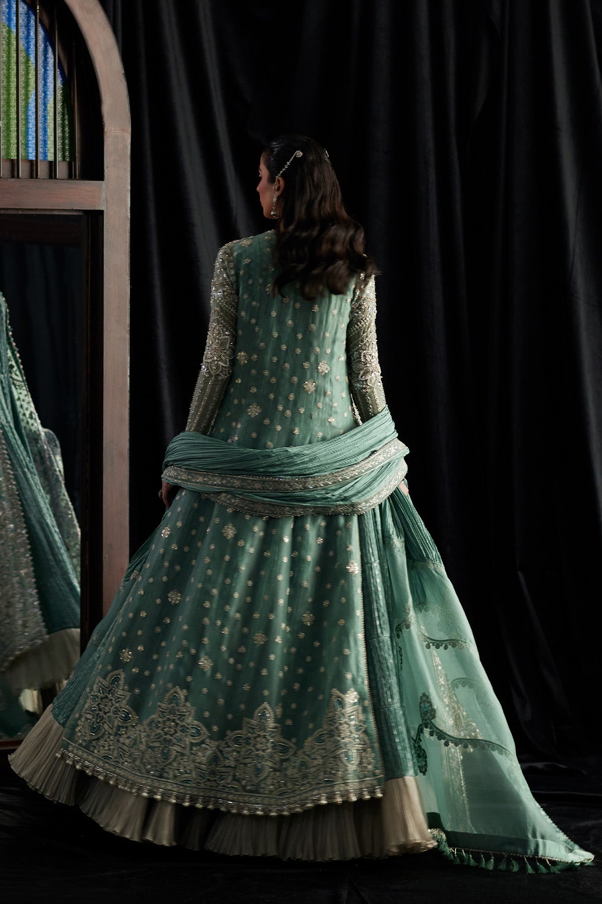 Saad Bin Shahzad Olyra Style turquoise open gown reference view 2