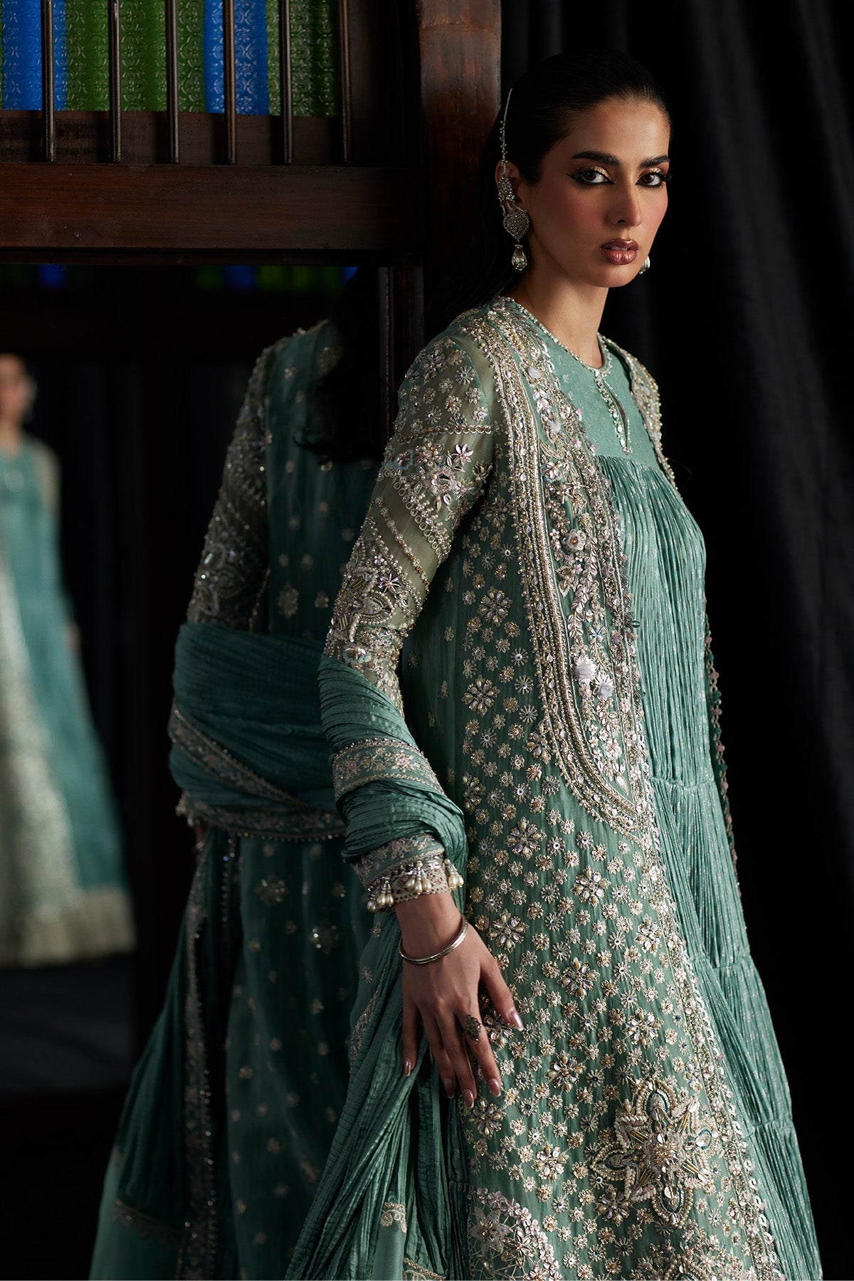 Saad Bin Shahzad Olyra Style turquoise open gown reference view 3
