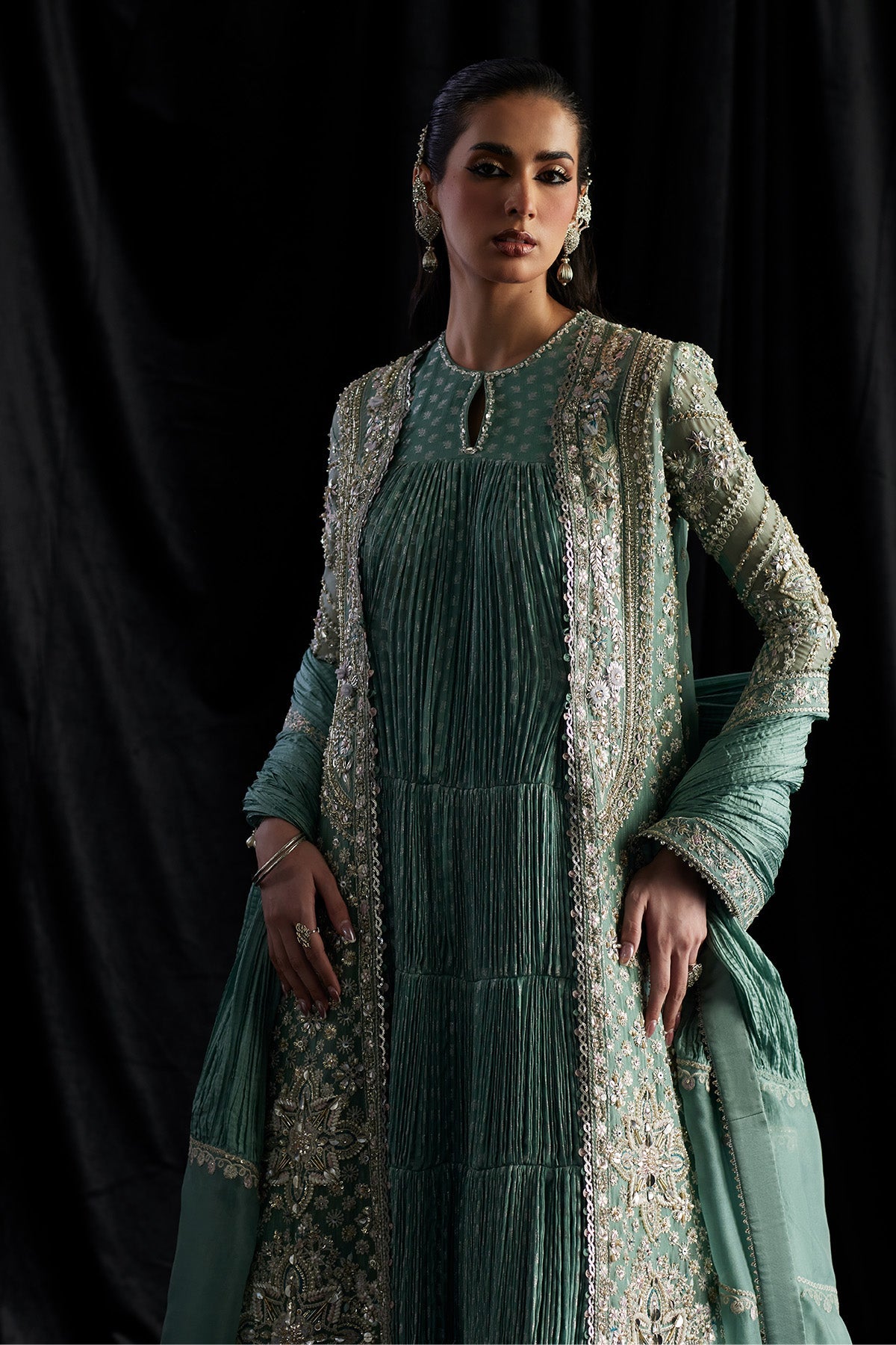 Saad Bin Shahzad Olyra Style turquoise open gown reference view 4